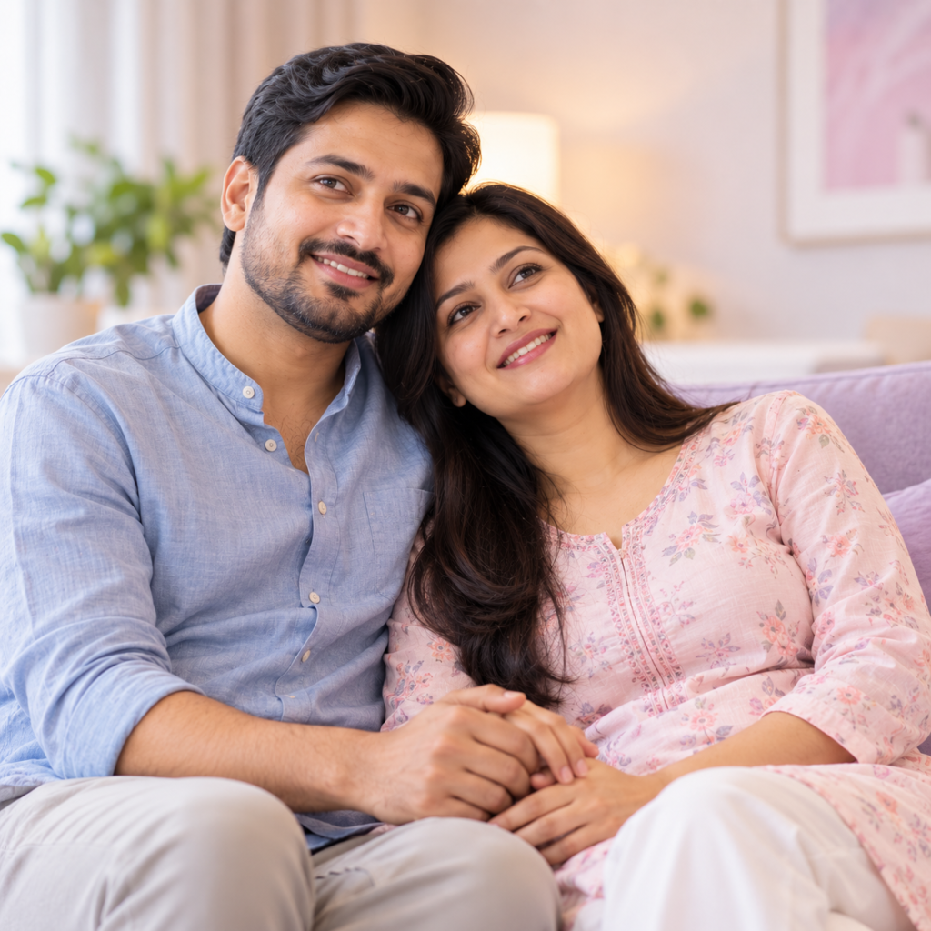 Indian couple representing fertility care, family planning and hope for parenthood
